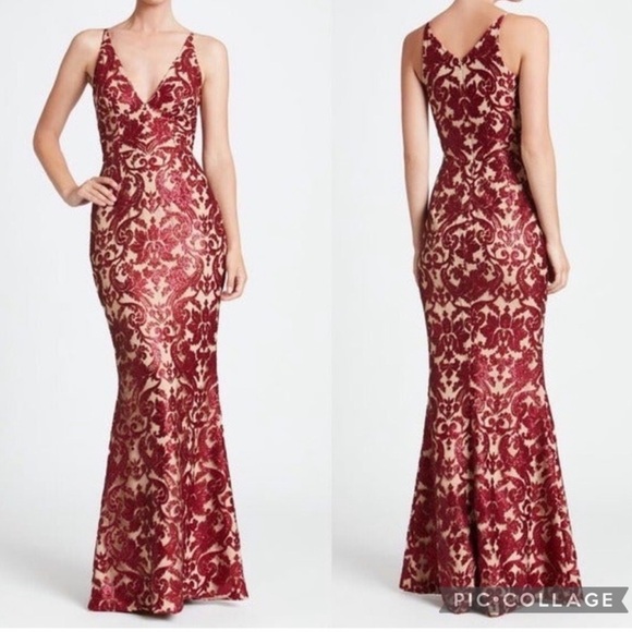 Dress the Population Maxi Dress Fleshtone Burgundy Red Sequins Large - Picture 12 of 12